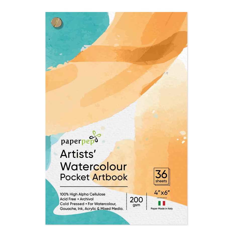 Paperpep Watercolour Pocket Art Book unruled 200Gsm (36 Sheets, 10.16 x 15.24 cm)