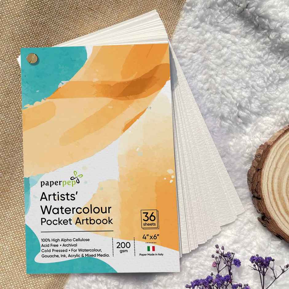 Paperpep Watercolour Pocket Art Book unruled 200Gsm (36 Sheets, 10.16 x 15.24 cm)