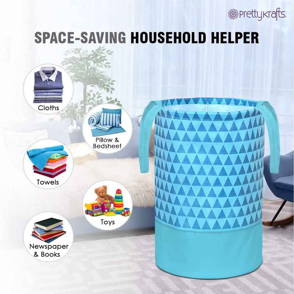 Prettykrafts 45 Ltr Folding Laundry Basket For Clothes, Freestanding Laundry Hamper, Set Of 1, Blue