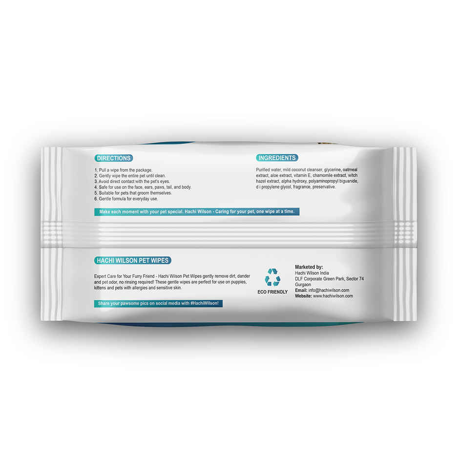 Hachi Wilson Premium Plant Based Pet Wipes (Dog/Cat) , Extra 25% Bigger Size | 80 Pulls Per Pack