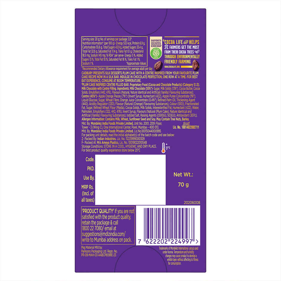 Cadbury Dairy Milk Silk Desserts Plum Cake Chocolate Bar