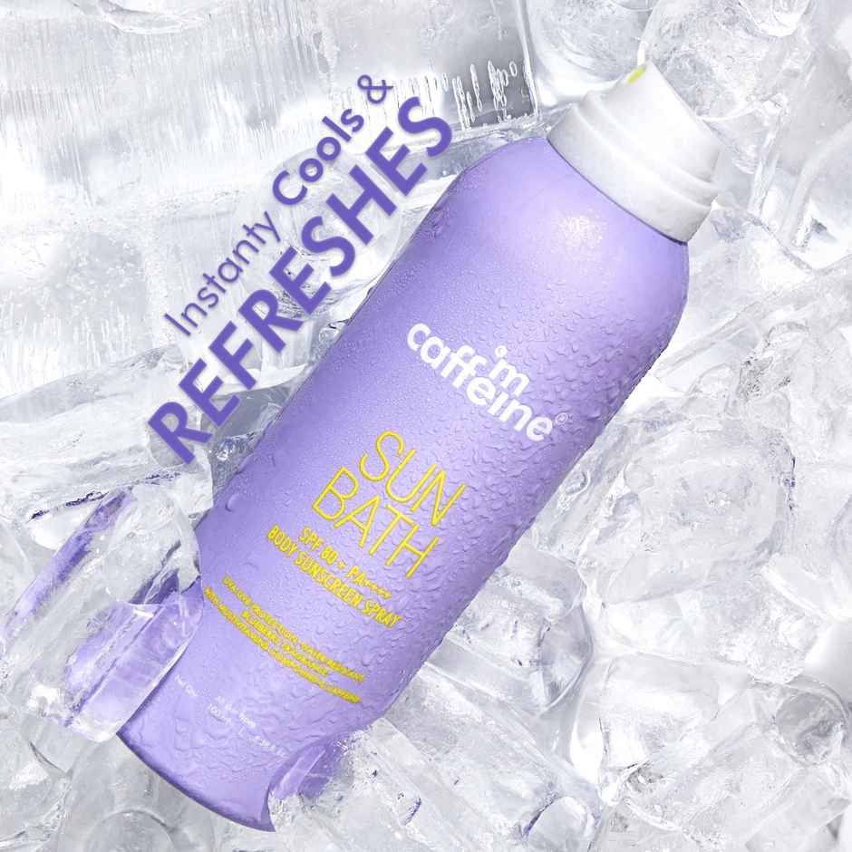 mCaffeine Sun Bath SPF 80+ Pa ++++ Body Sunscreen Spray | Blueberry | Sweat Resistant