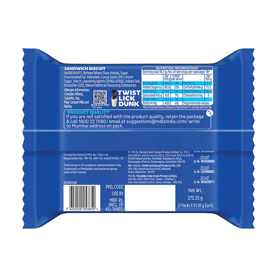 Cadbury Oreo Chocolate Flavour Creme Sandwich Biscuit Family Pack