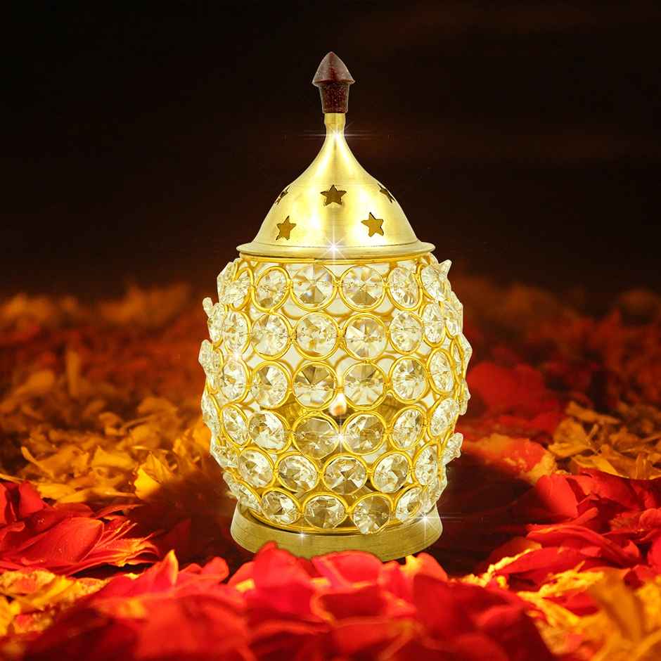 Nitya Brass Akhand Brahmand Crystal Diya | Multicolour | Traditional | Akhand Diya | Shubhkart