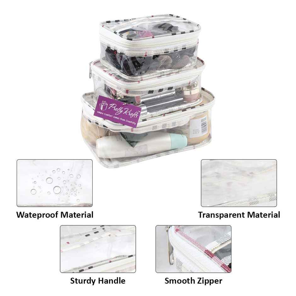 PrettyKrafts Transparent Travel Organizer Set | Multipurpose Pouches - Checks Design