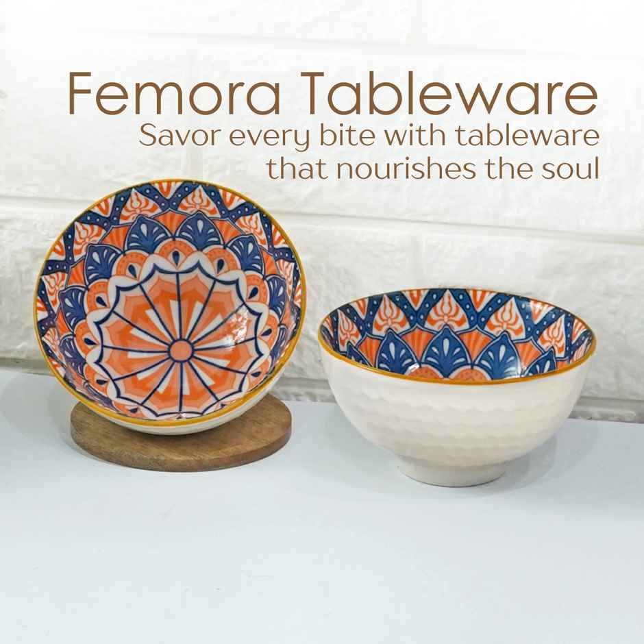 Femora Porcelain Bowl Set | Microwave & Dishwasher Safe | BPA & Lead-Free Bowls | Mandala Print