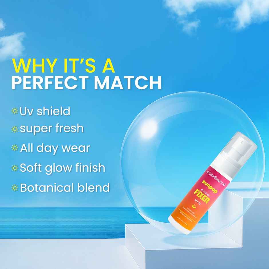 Coloressence Sunpop Makeup Fixer Spray SPF 15| Soft Glow Finish | UV Shield | Aloe Vera & Rose