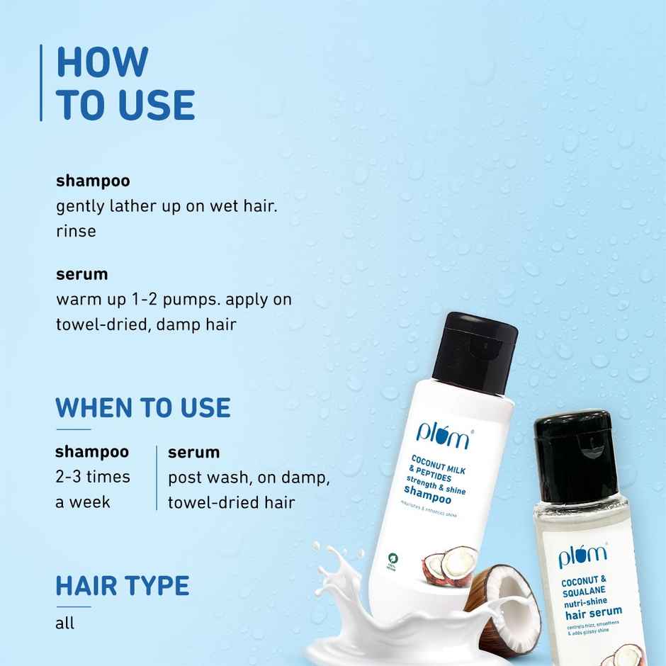 Plum Coconut Strong & Shiny Hair Travel Kit | Shampoo & Serum Travel-Friendly