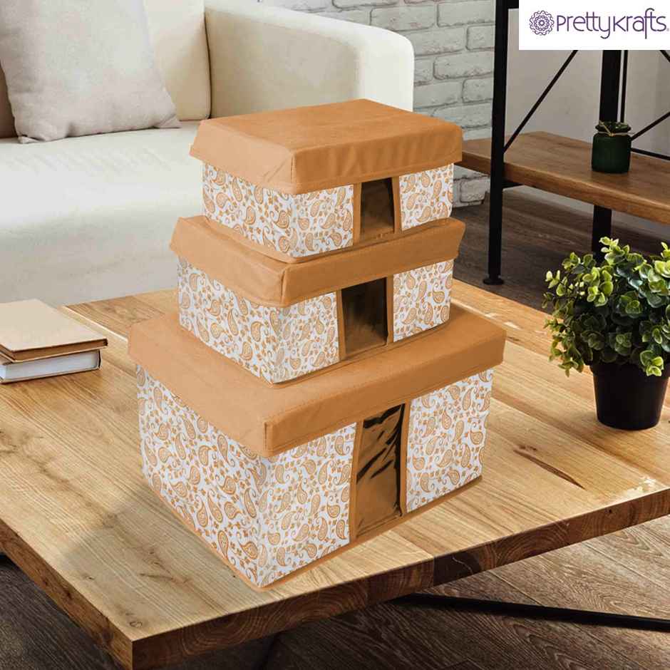 PrettyKrafts Storage Box Combo Organizer for Toys, Books, Clothes & Home Storage | Brown