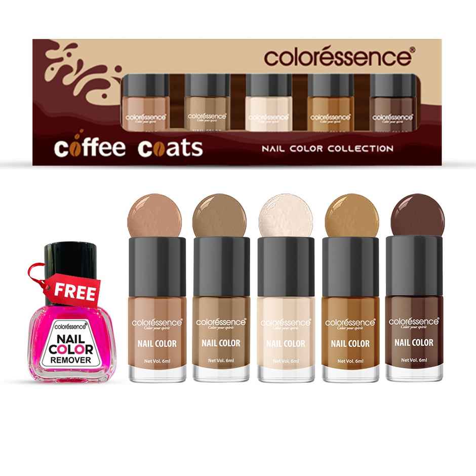 Coloressence Coffee Coats Nail Paint Kit with Free Remover |Glossy Finish|Quick Dry|Chip-Resistant