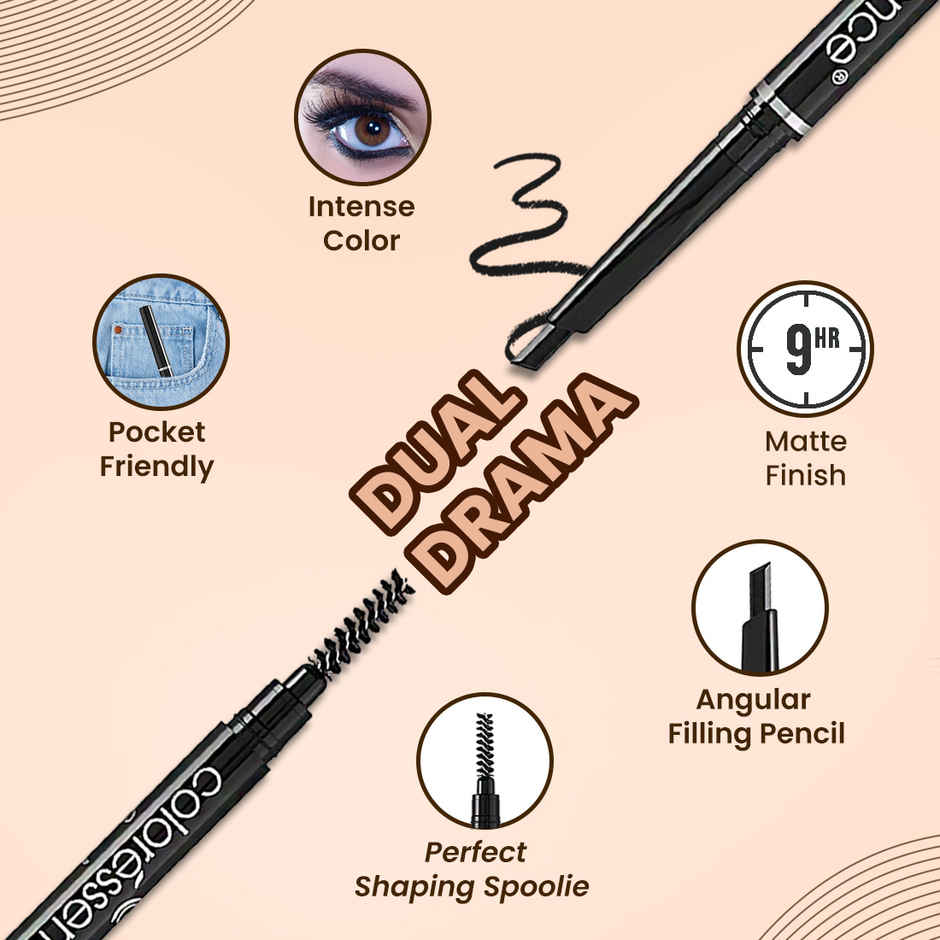 Coloressence 2-in-1 Expert Eyebrow Pencil | Brown | Brow Definer-Spoolie |Long Lasting|Matte Finish