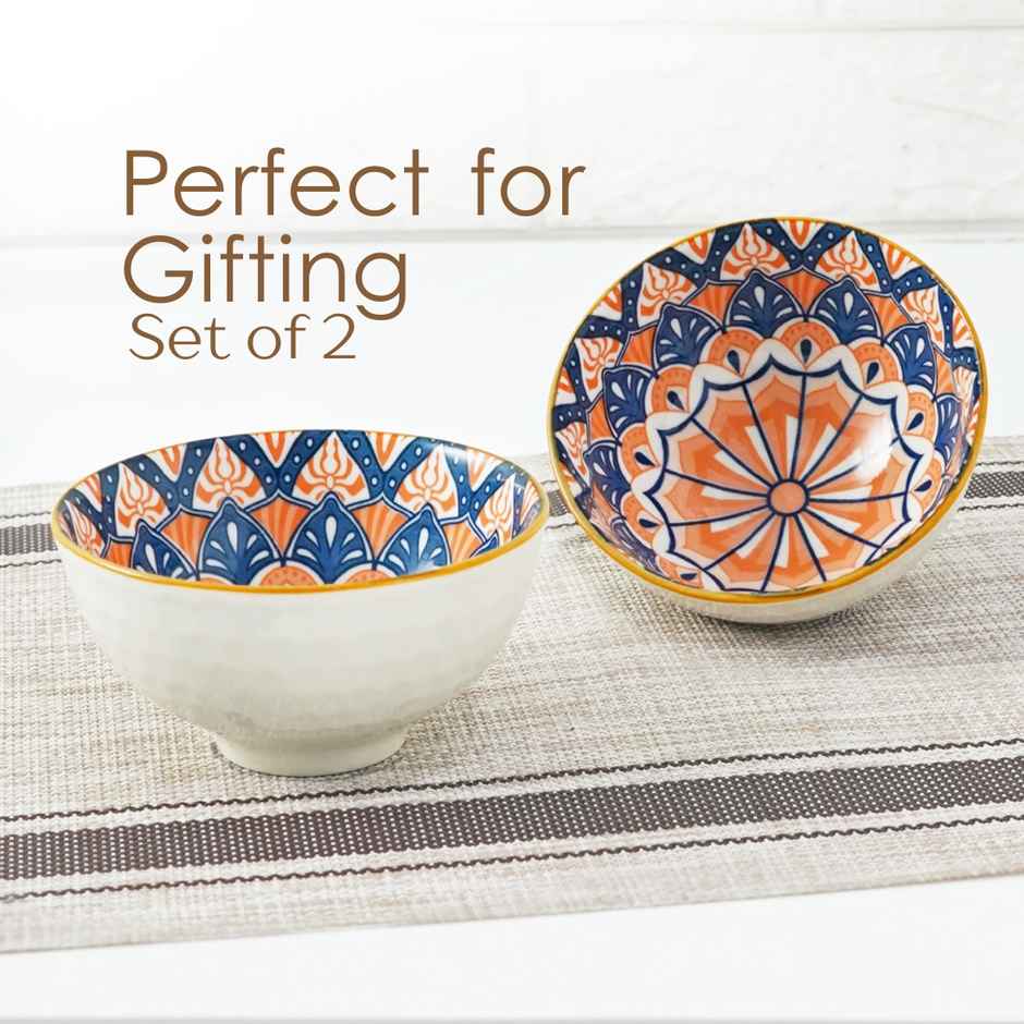 Femora Porcelain Bowl Set | Microwave & Dishwasher Safe | BPA & Lead-Free Bowls | Mandala Print