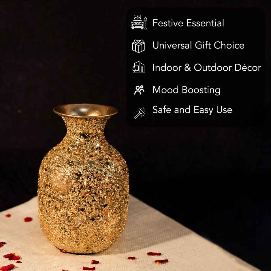 Ekhasa Unbreakable Metallic Gold Oval Flower Vase For Home Decor Aesthetic Flower Vase Gift