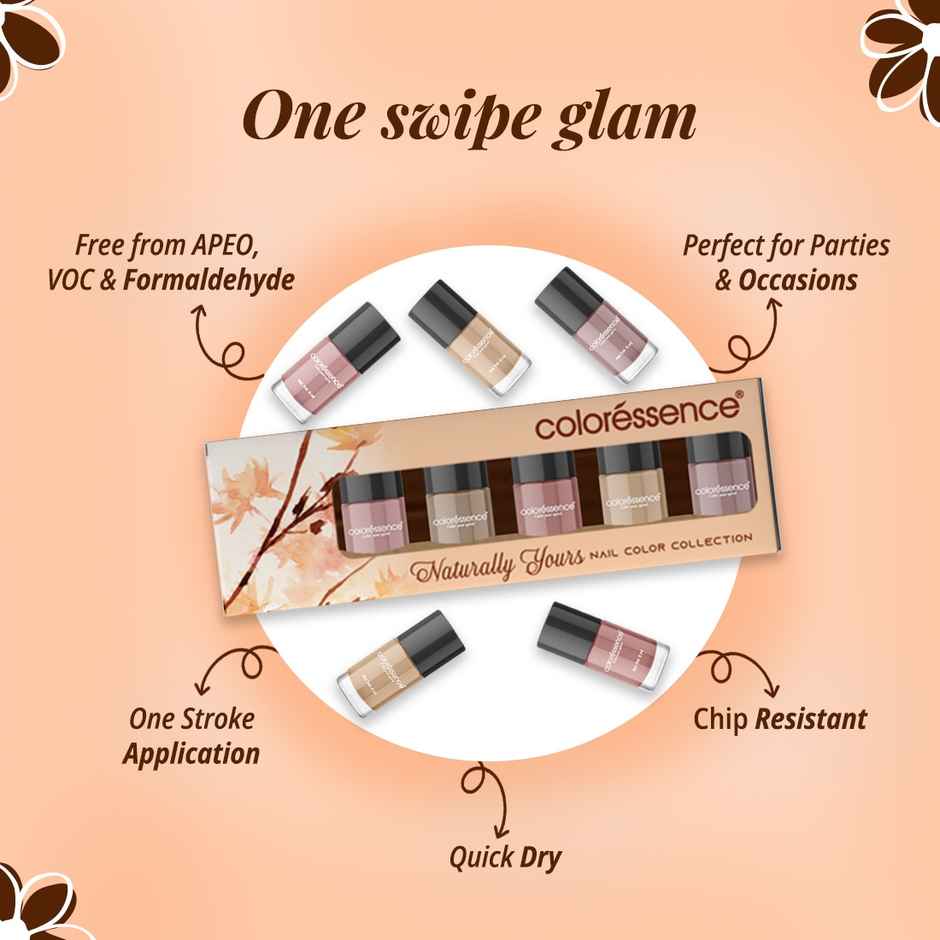 Coloressence Nail Paint Kit | Free Nail Paint Remover | Naturally Yours | Multicolour