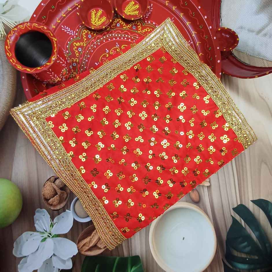 Gullak 10 x 26 Mata ki Chunri Embroidered Faux Silk with Sequin Work Red
