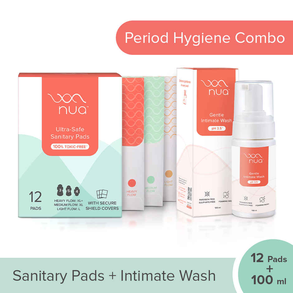 Nua Period Hygiene Combo - 3XL+, 5XL, 4L Pads & Intimate Wash