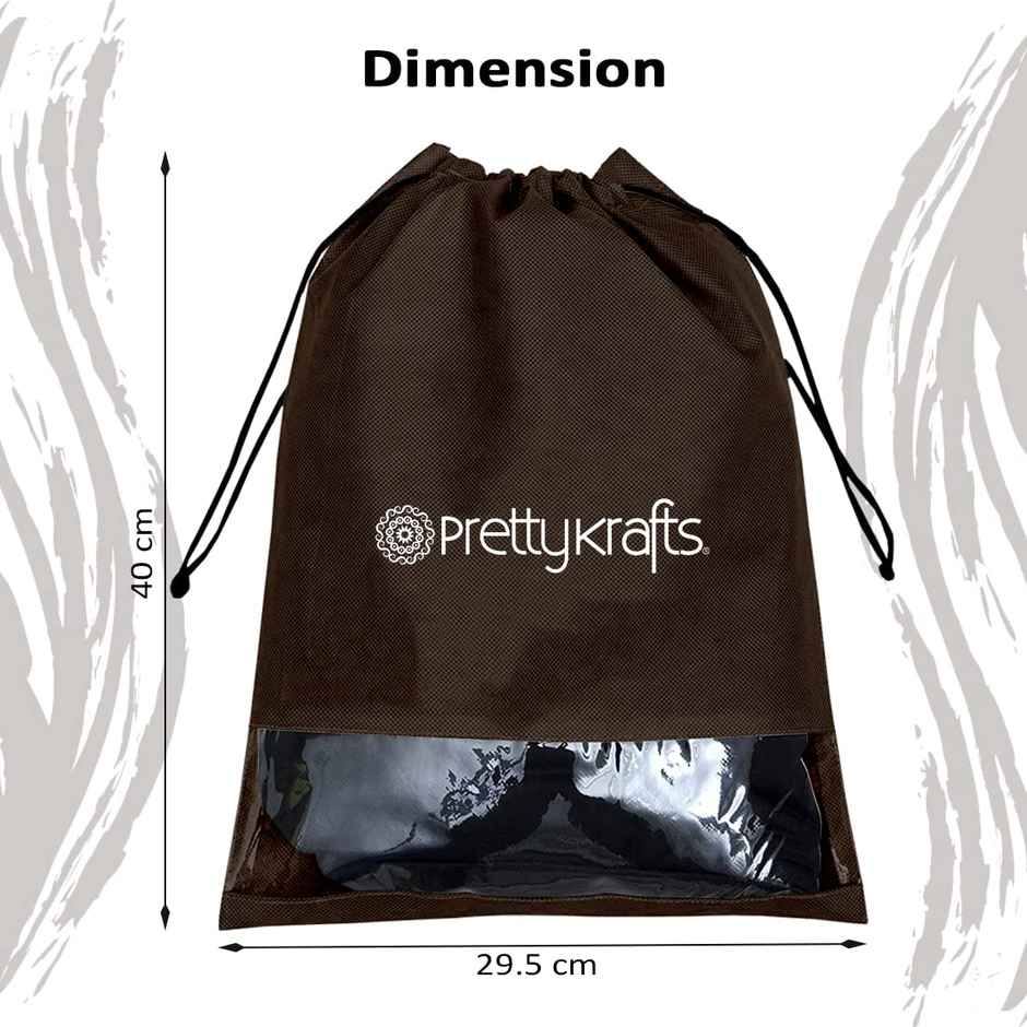 Prettykrafts 6 Piece Non Woven Travel Shoe Cover, String Bag Organizer, Brown