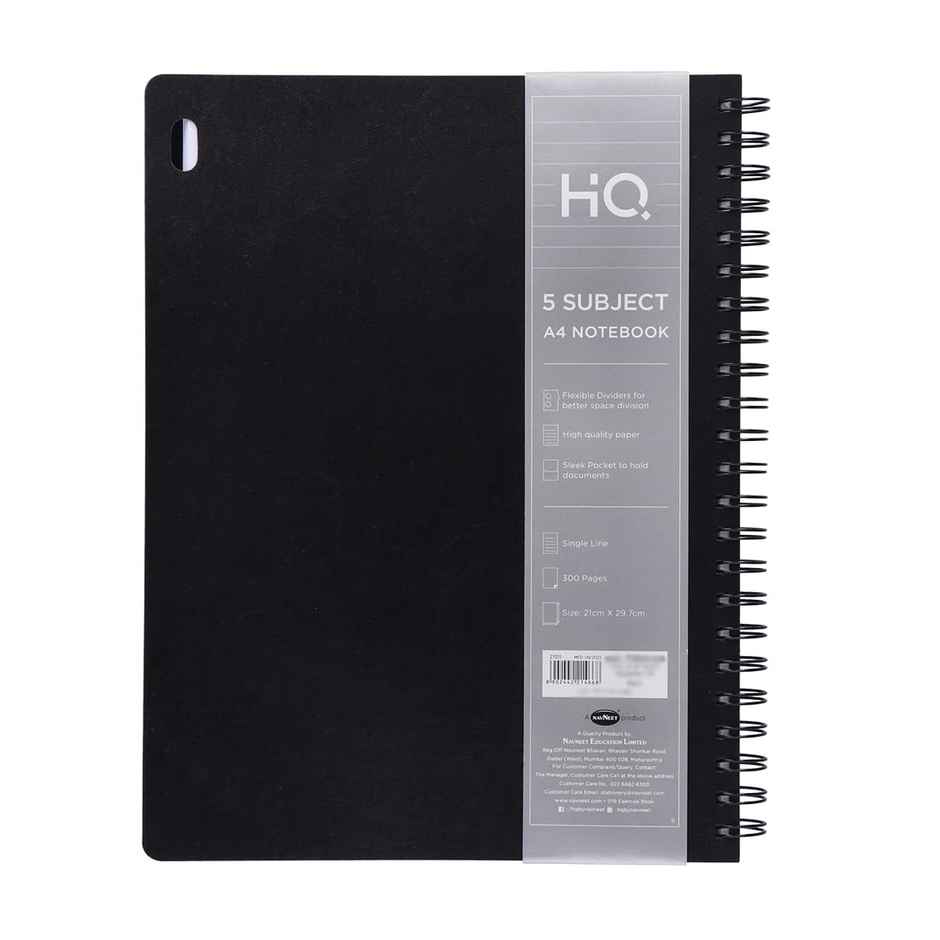 Navneet HQ 5 Subject Wiro Bound Single Line Book | Black | 29.7 x 21 cm | 300 Pages