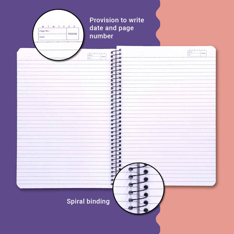 Navneet Youva Spiral Bound Single Line 400 Pages Long Notebook With Safety Lock A4 size 21x29.7cm | Assorted