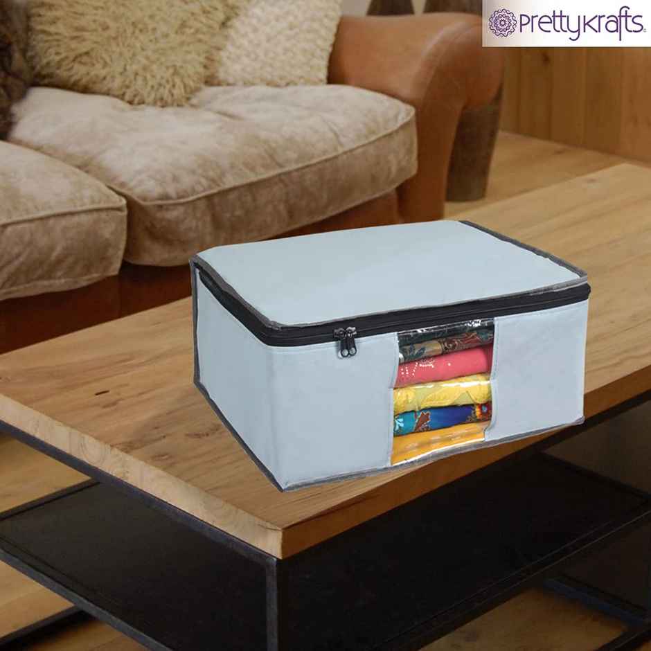 Prettykrafts Set Of 3 Non-Woven Foldable Saree Covers, Grey