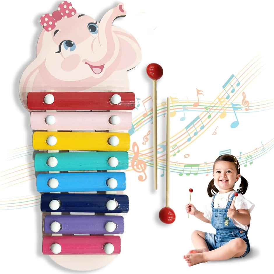 Wembley Wooden Xylophone For Kids Multicolored Key Keyboard Xylophone Piano With 2 Sticks -Elephant