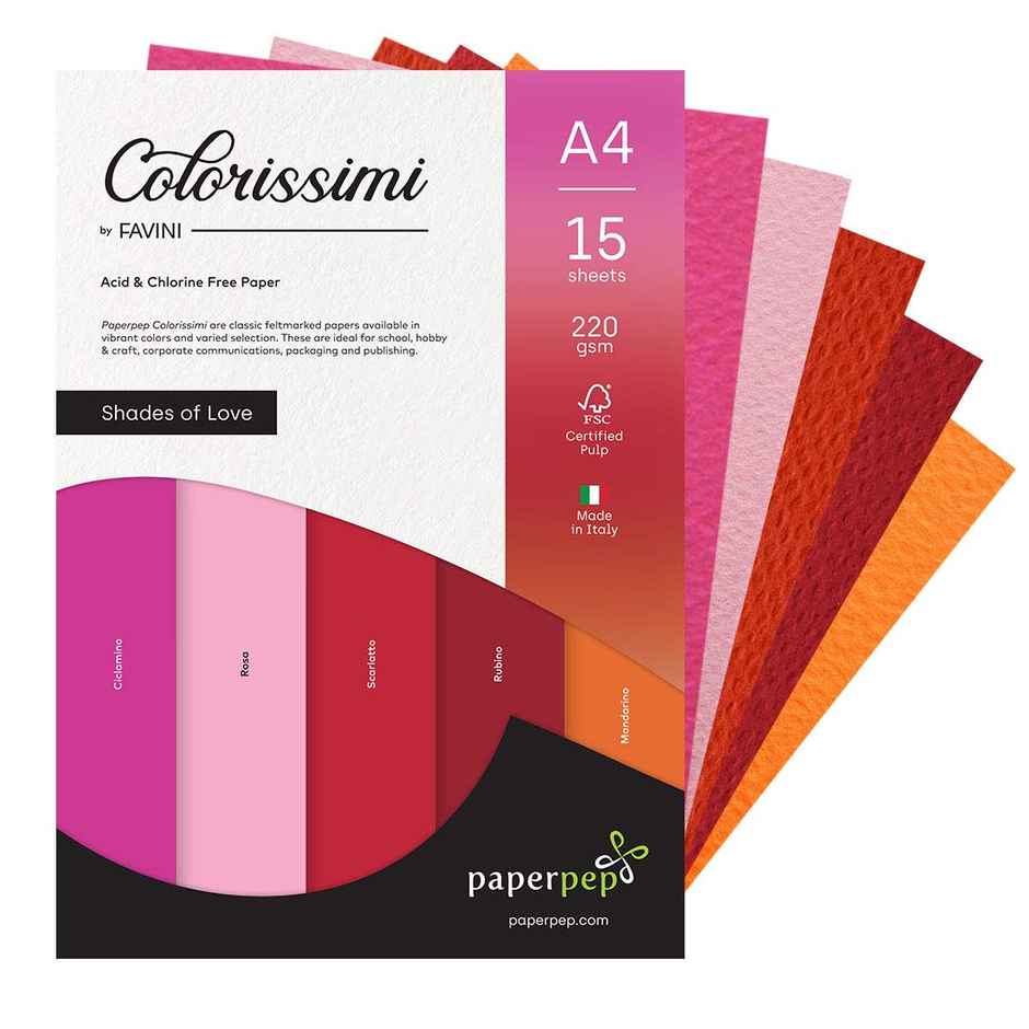 Paperpep Colorissimi 220Gsm Card Stock A4 Shades Of Love Assorted 15 Sheets