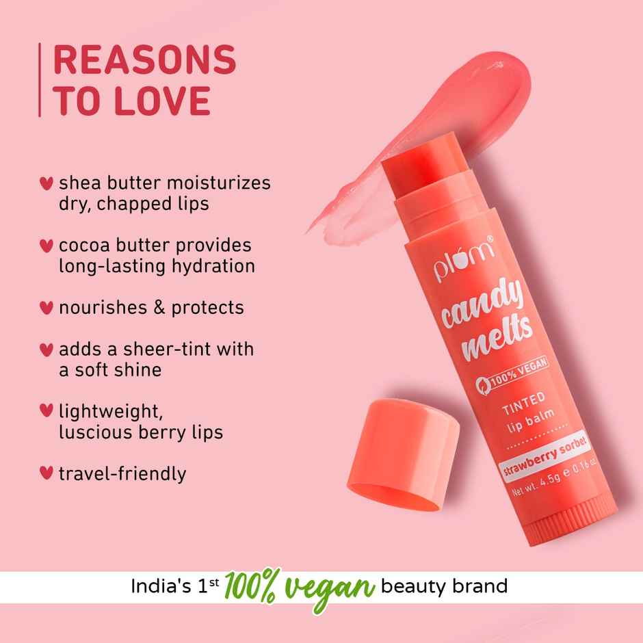 Plum Candy Melts 100% Vegan Tinted Lip Balm Strawberry Sorbet