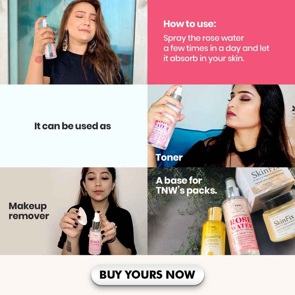 TNW The Natural Wash 100% Steam Distilled Rose Water Face Toner Spray, Make Up Remover & Hydration