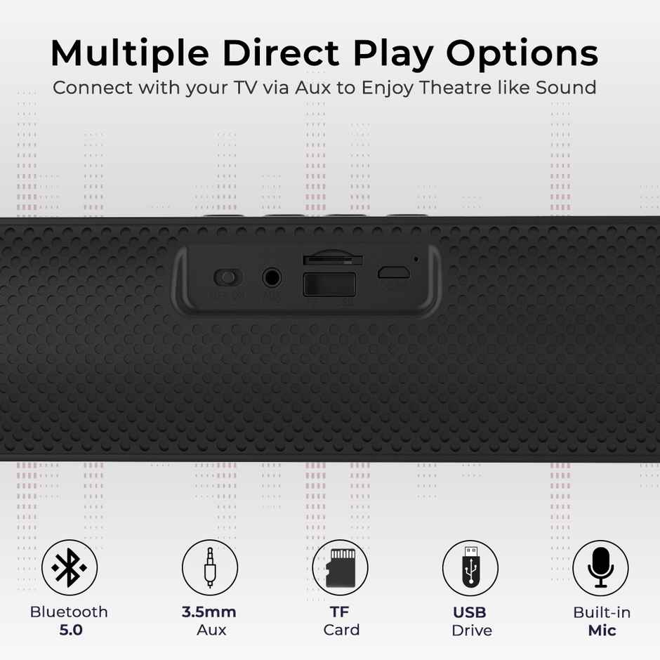 pTron Fusion Evo V2 10W Bluetooth Soundbar Speaker, Immersive Sound, 10Hrs Playtime, Mini Soundbar for Phone/TV/Laptop/Tablets/Projectors, Multi Play Modes BT v5.0/Aux/TF Card/USB Drive - Steel Grey