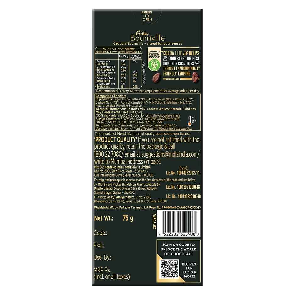 Cadbury Bournville Fruit & Nut 50% Dark Chocolate Bar Combo