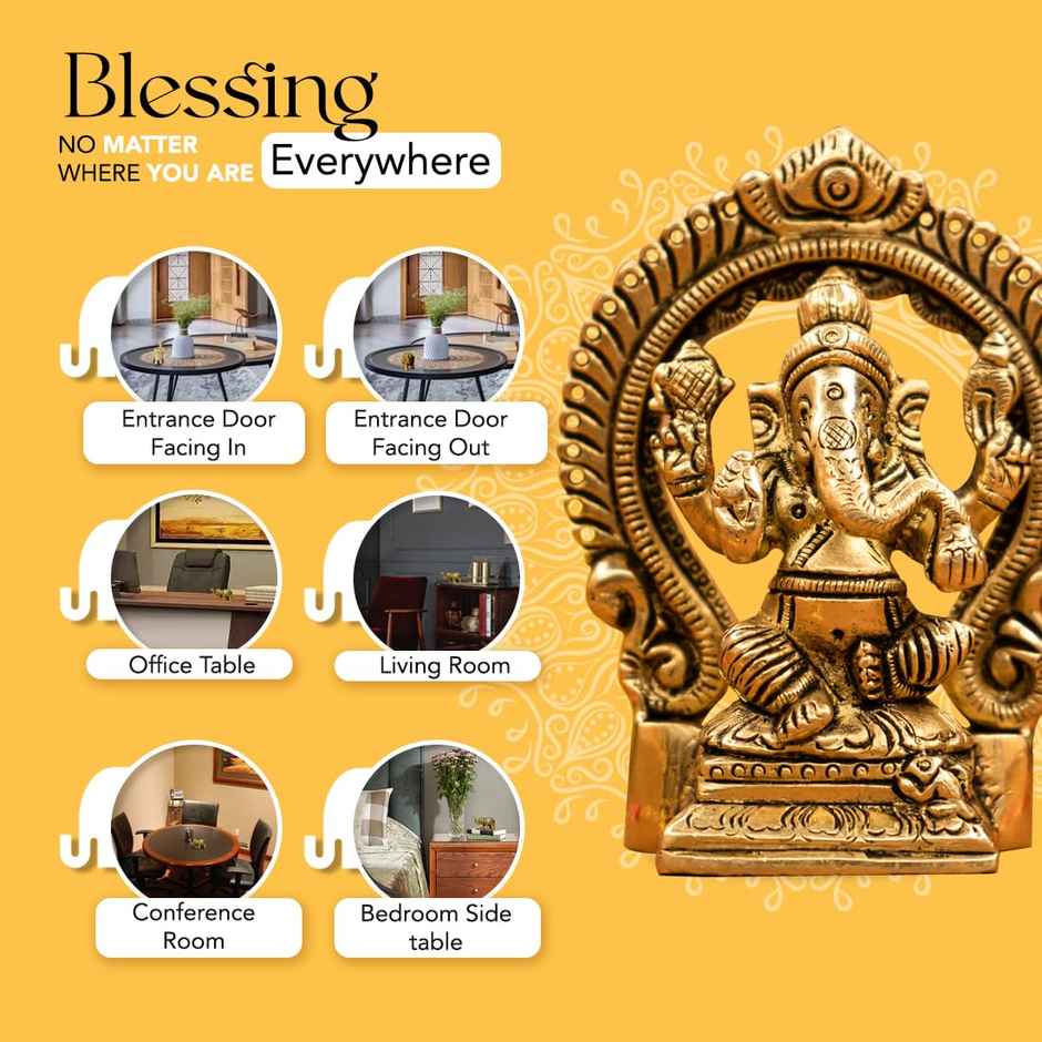 Ekhasa Pure Brass Ganesha Idol | 8.7 cm | Pital Ganesh Murti For Pooja Room, Home Decor