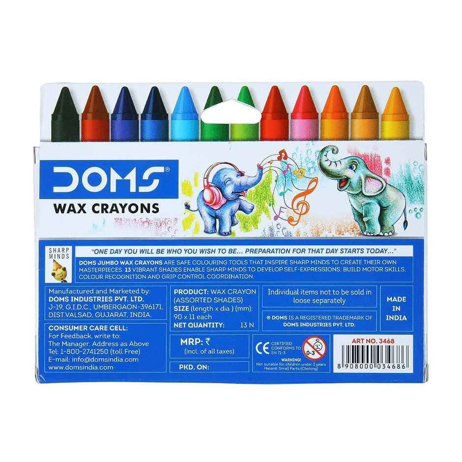 Doms Jumbo Wax Crayons 12 Shades | Classic Art Crayons Pack