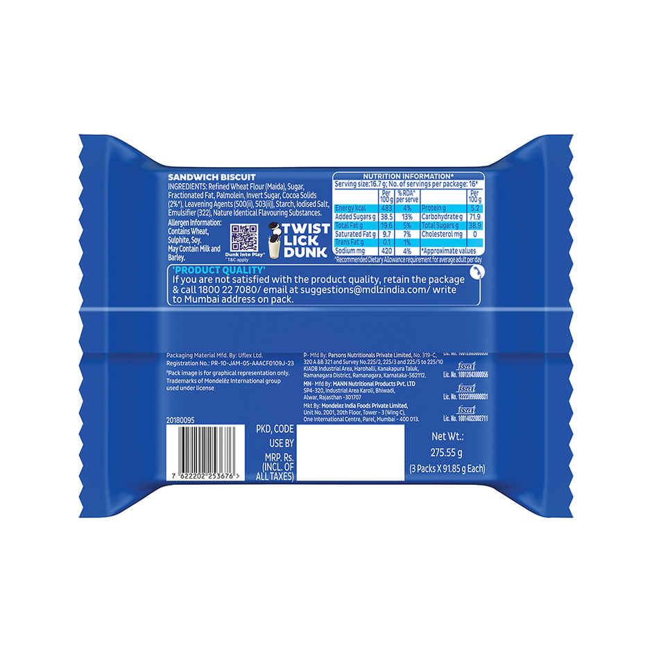 Cadbury Oreo Vanilla Flavour Crème Sandwich Biscuit Family Pack