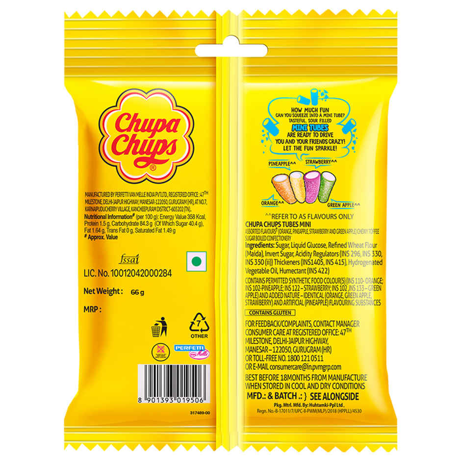 Chupa Chups Sour Mini Tubes Soft and Chewy Toffee