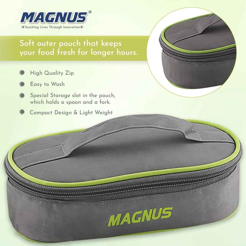 Magnus Olive-2 Stainless Steel Lunchbox With Leak-Proof Containers & Insulated Carry Case