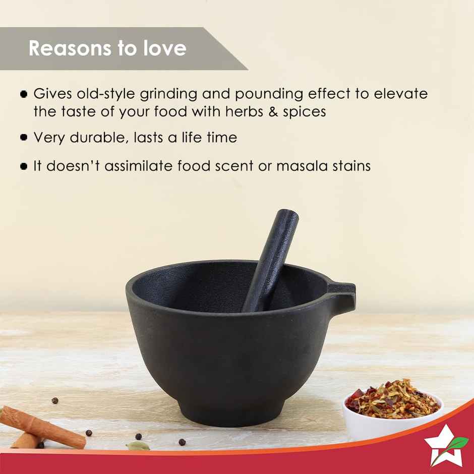 Wonderchef Forza Pre-Seasoned Cast-Iron Mortar & Pestle