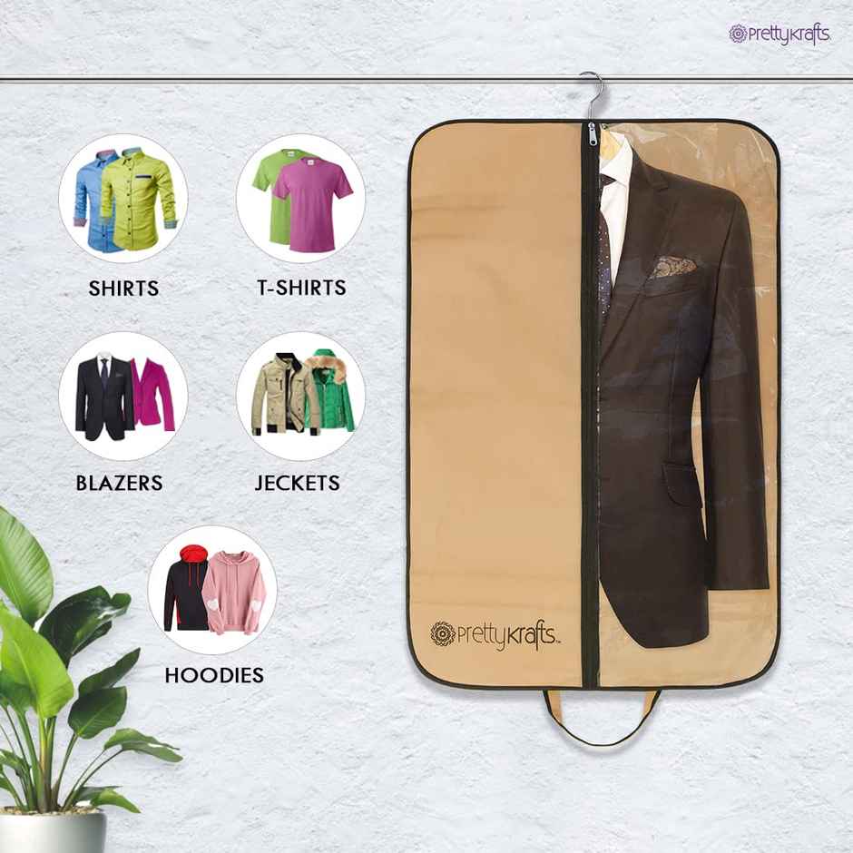 PrettyKrafts Coat & Blazer Covers | Wardrobe Organiser with Clear Front - Beige & Brown