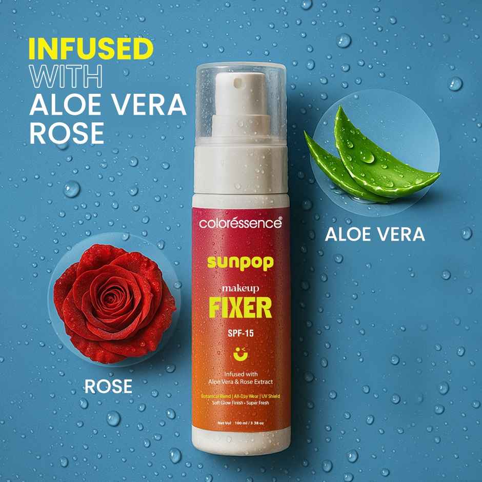 Coloressence Sunpop Makeup Fixer Spray SPF 15| Soft Glow Finish | UV Shield | Aloe Vera & Rose