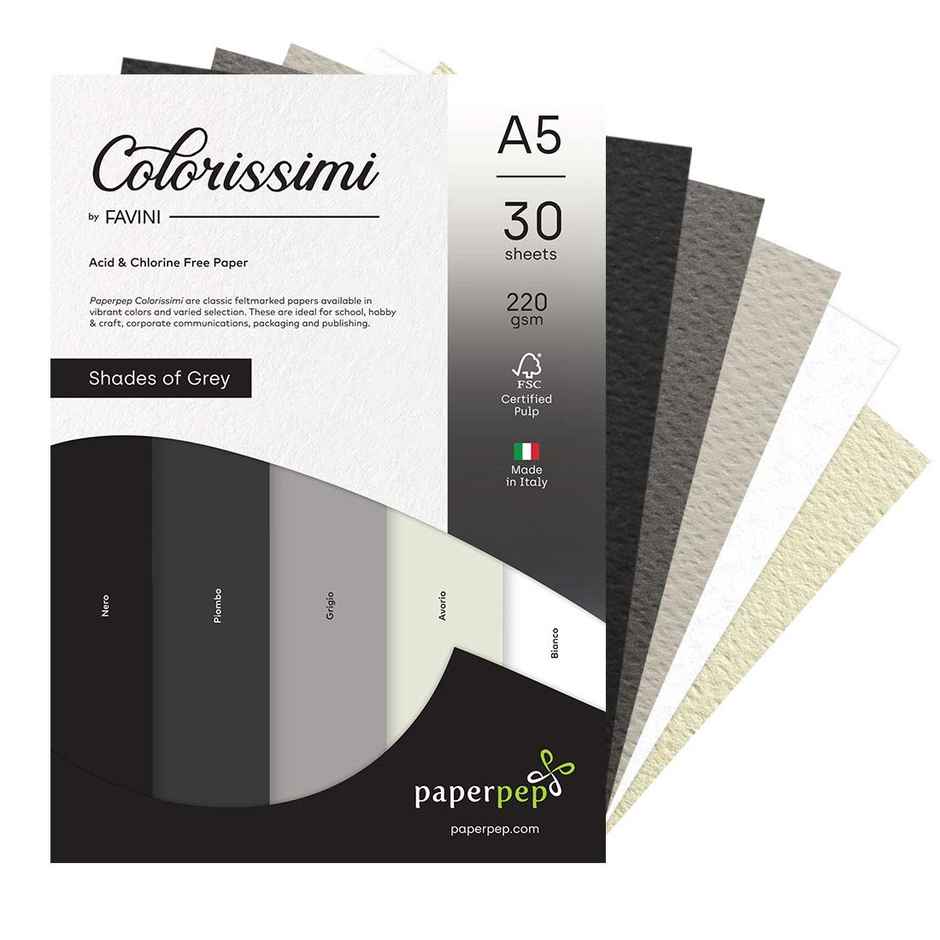 Paperpep Colorissimi 220Gsm Card Stock A5 Shades Of Grey Assorted 30 Sheets