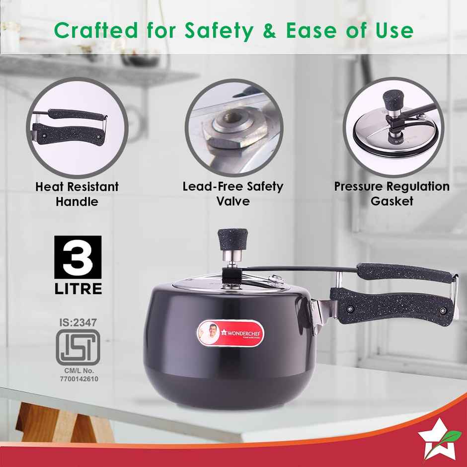Wonderchef Taurus Hard Inner Lid Anodized Pressure Cooker ,3 Litre