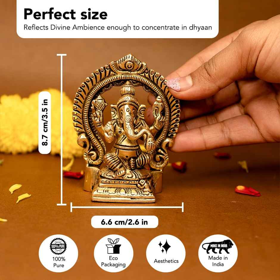 Ekhasa Pure Brass Ganesha Idol | 8.7 cm | Pital Ganesh Murti For Pooja Room, Home Decor