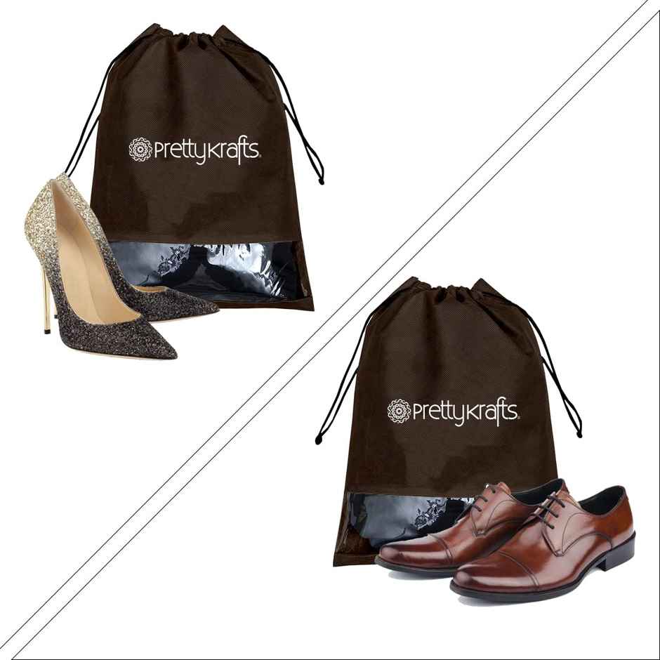 Prettykrafts 6 Piece Non Woven Travel Shoe Cover, String Bag Organizer, Brown