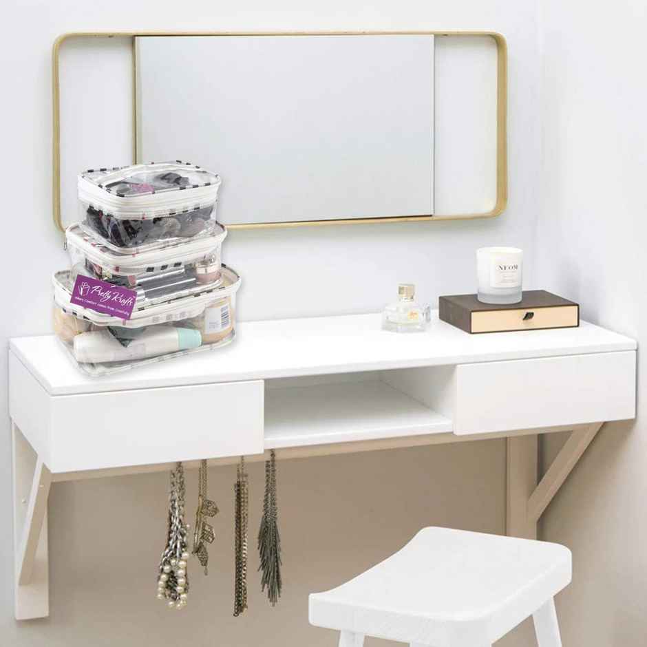 PrettyKrafts Transparent Travel Organizer Set | Multipurpose Pouches - Checks Design