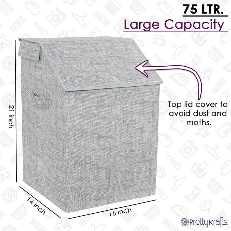 Prettykrafts 75L Laundry Square Basket Bag/Foldable/Multipurpose/Carry Handles/(Single) Jute Grey