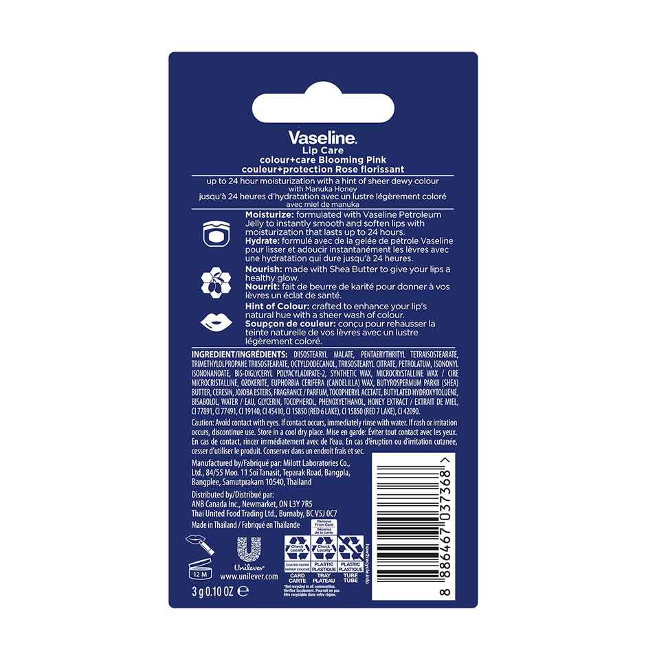 Vaseline Colour+Care Blooming Pink Tinted Lip Balm with Manuka Honey