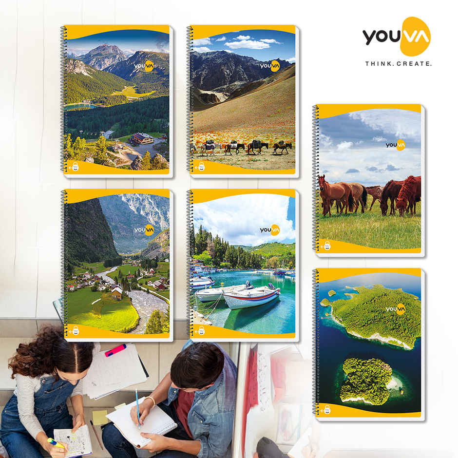 Navneet Youva Spiral Bound Single Line 400 Pages Long Notebook With Safety Lock A4 size 21x29.7cm | Assorted