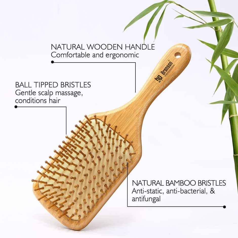 Bronson Professional Paddle Hair Brush Wooden With Bamboo Wood Bristles