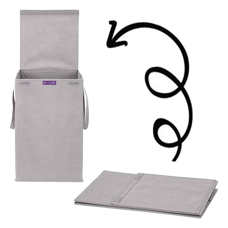 PrettyKrafts 75 L Foldable Laundry Basket L1113 | Cloth Storage Hamper with Lid & Handles | Grey - Large