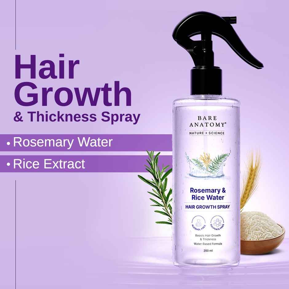 Bare Anatomy Rosemary Water Spray for Hair Growth, Thickness & Hairfall Control, 100% Natural
