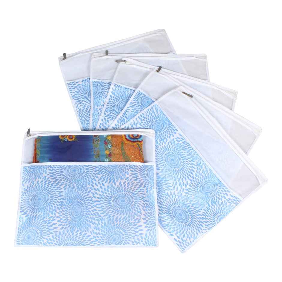 PrettyKrafts Blue Saree Covers | Cloth Covers for Sari & Wardrobe Storage - Transparent